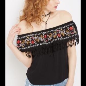 Black embroidered off the shoulder top